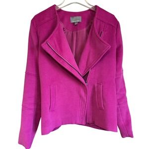 Anthropologie Tinley Road Magenta Pink Asymmetrical Zip Moto Jacket M Barbiecore